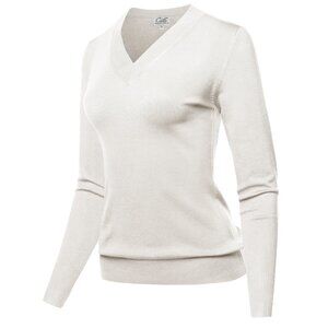 Cielo White V-Neck Sweater Soft Viscose Blend Pullover Knit Top Women’s XL NWT